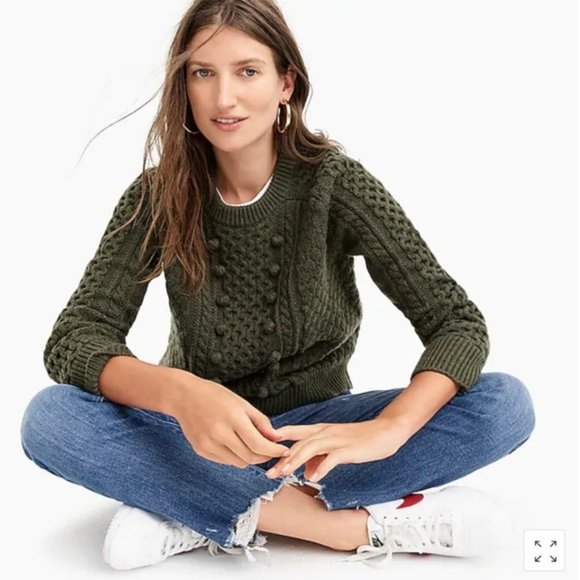 J. Crew Sweaters - NWT! J.Crew Popcorn Olive Green Cable Knit Sweater